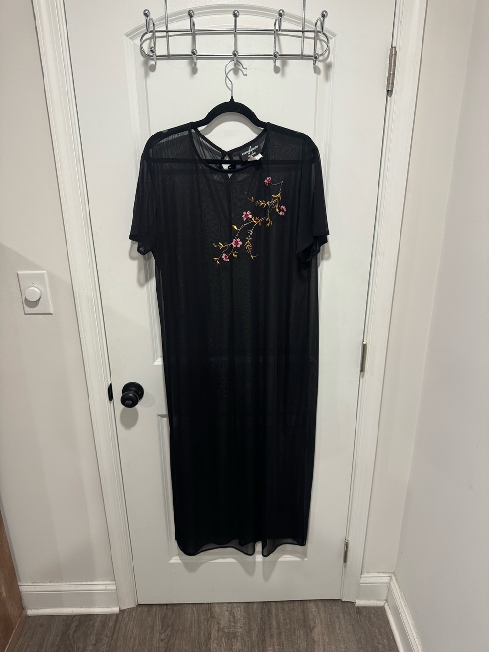 Positive Attitude Black Sheer Tunic with Pink Floral Embroidery